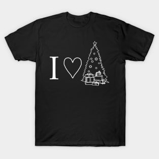 White Line Drawing I Love Christmas T-Shirt